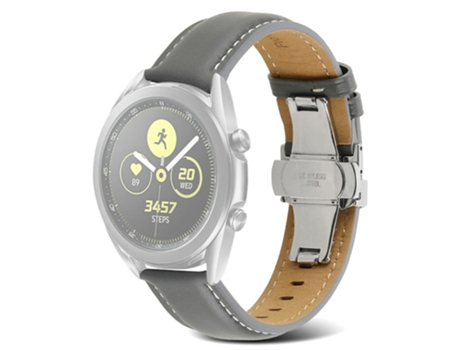 Correa de piel auténtica 22mm línea de costura para Huawei Watch GT 3 Pro 46mm/Garmin Venu 2 - gris claro