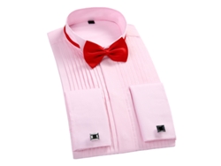 Camisa De Traje Para Hombre Con Cuello De Alas Plisado, Gravatá, Manga Larga, Rosa, Talla 41