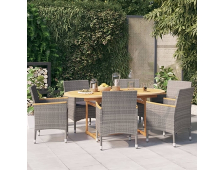 Conjunto 7 de comedor de jardín VIDAXL con cojines gris
