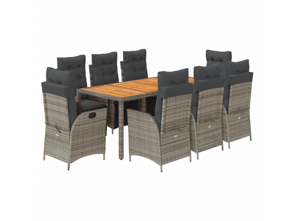 Maison Exclusive - Set Comedor Jardín 9 Pzas Y Cojines Ratán Sintético Gris