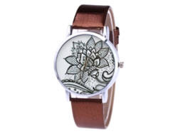 Reloj De Pulsera De Cuarzo Zhoulianfa Con Estampado Floral Y Cubierta De Piel Sintética Para Hombre Y Mujer - Color Café