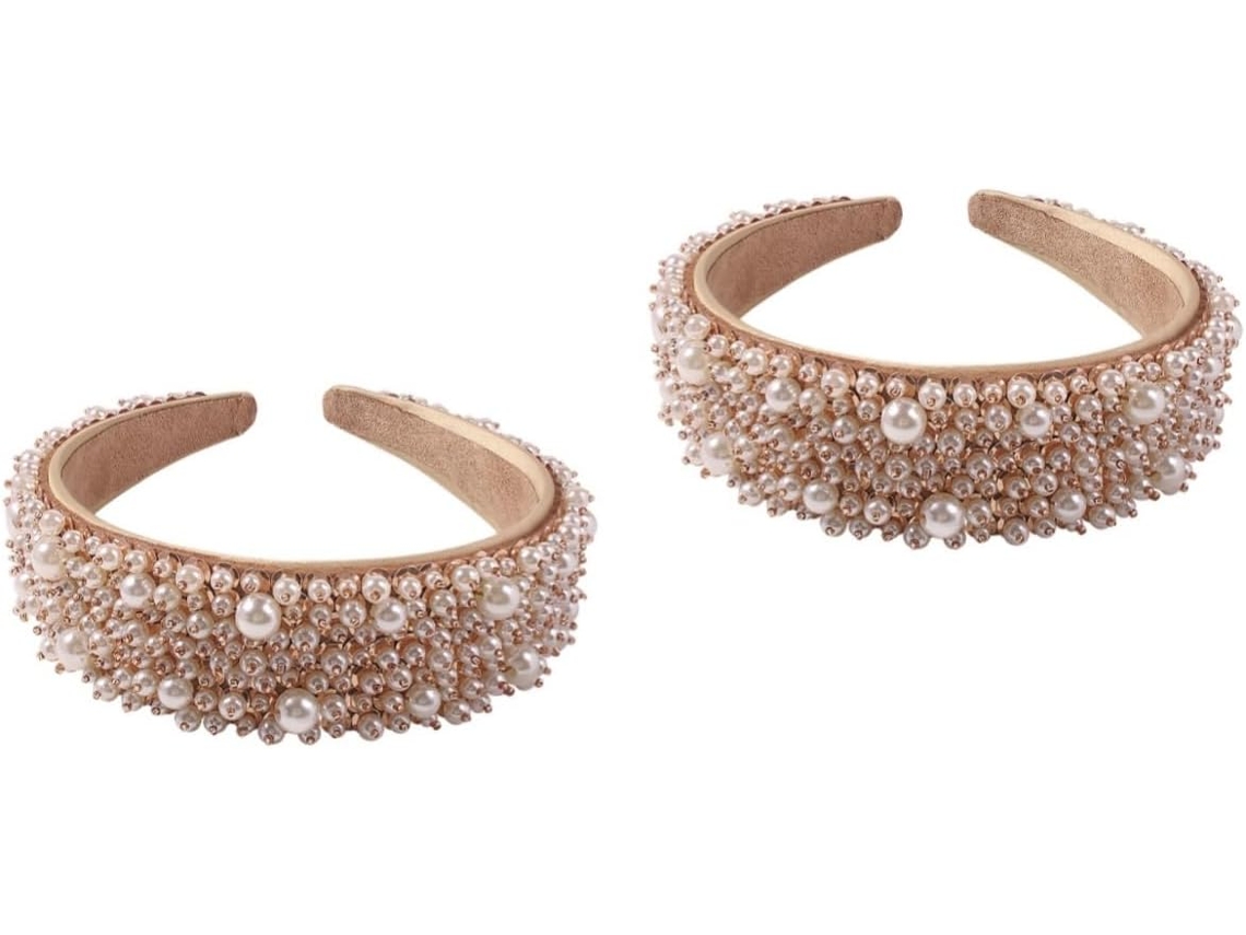Diadema De Perlas Doradas De 2 Piezas, Elegante Accesorio Para Mujeres Y Niñas Para Bodas Y