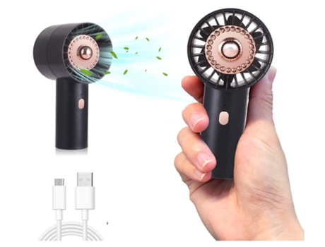 Ventilador de mano pequeño mini ventilador de bolsillo con pilas ventilador de viaje personal portátil USB recargable 3 velocidades negro BISBISOUS