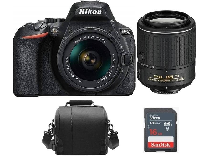 Kit Cámara Réflex NIKON D5600 AF-P 18-55MM F3.5-5.6G VR + AF-S 55-200MM F4-5.6G ED VR II DX + Funda + SD 16GB