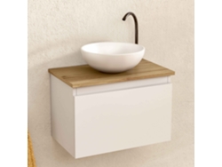 Mueble de baño suspendido con lavabo de cerámica, mueble con puerta abatible de 50 x 32 x 30 cm, mueble blanco y encimera Bellobath de roble.