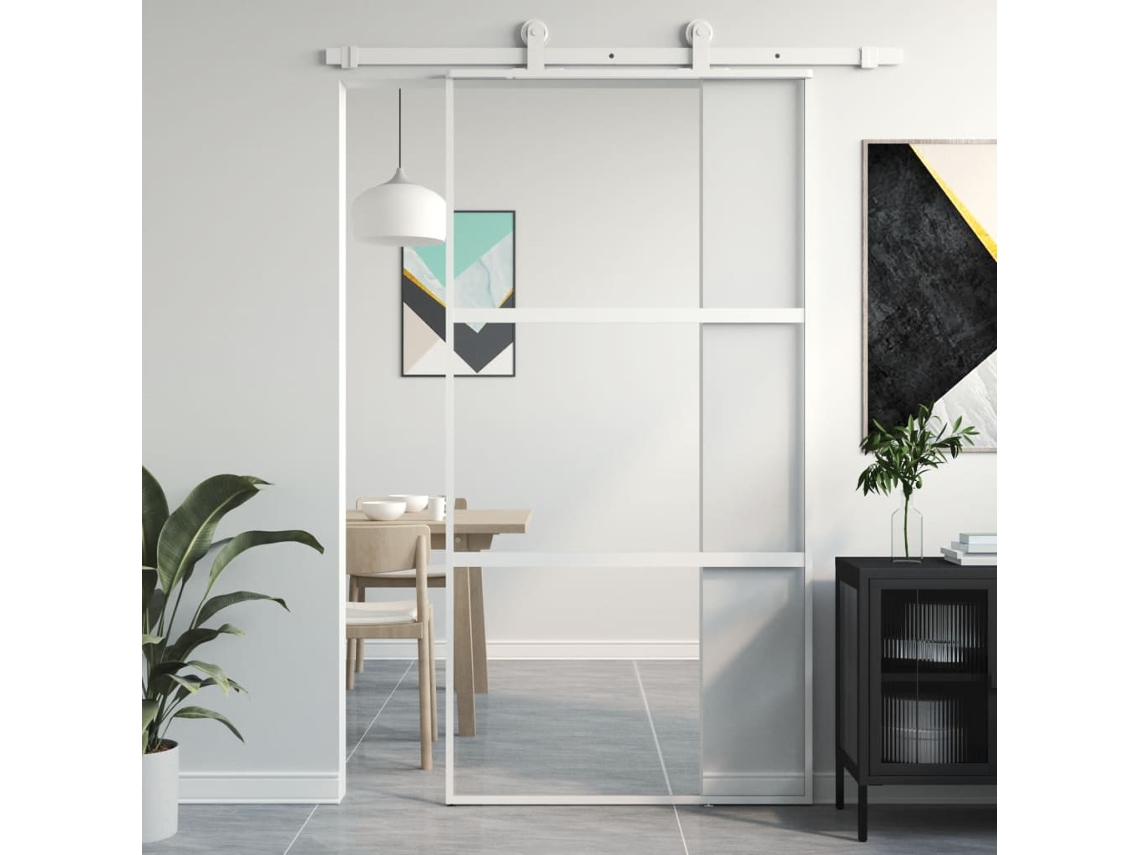 Puerta corrediza | Puerta corredera de 102,5 x 205 cm, vidrio templado y aluminio blanco WSD374679 Lovely Home