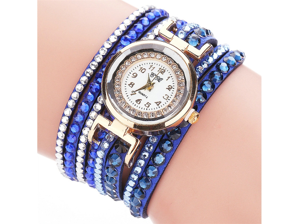 Reloj De Pulsera De Aleación Para Mujer Con Movimiento De Cuarzo Y Diamantes De Imitación Multicapa (azul)
