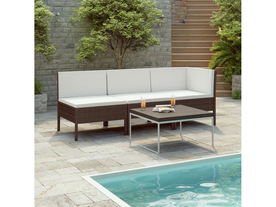 Conjunto de jardín de 3 piezas con cojines de mimbre marrón de DKD Home Decor