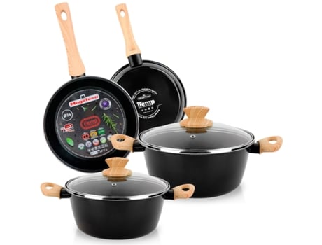 Batería Cocina de 6 Piezas Inducción Antiadherente MAGEFESA Orbe (Acero Vitrificado - Negro)