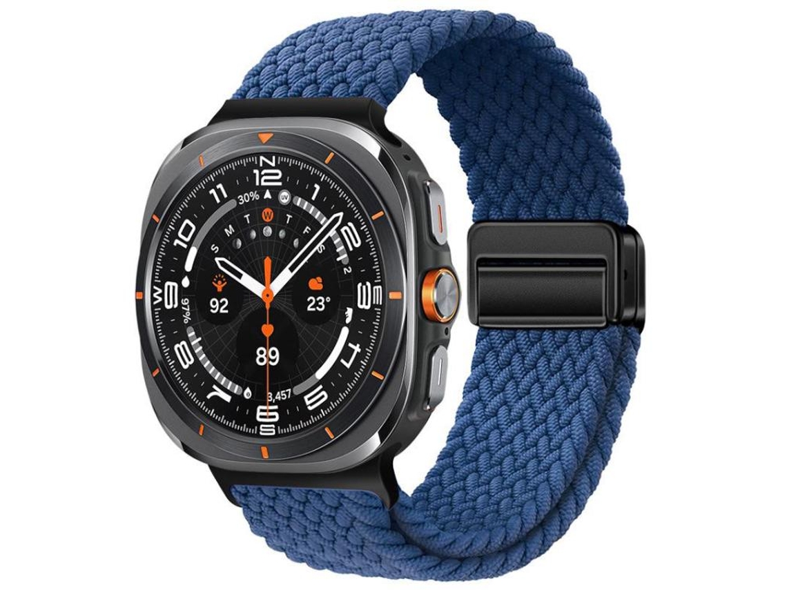 Bracelete Para Samsung Galaxy Watch Ultra - Nylon Trançado Com Fivela Magnética (47mm) - Azul Marinho