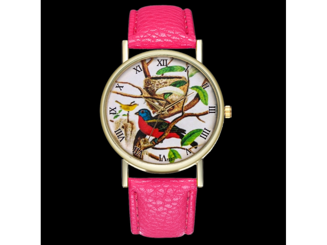 Reloj Casual De Moda Unisex Con Cuerda De Cuero De Cuarzo Zhoulianfa(rojo Rosa)