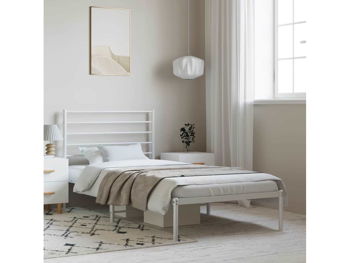 Estructura Cama Sin Colchón Con Cabecero Metal Blanco 100x200cm