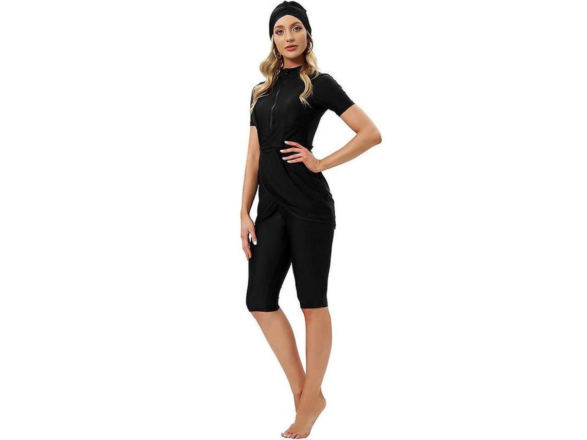 2026-traje De Baño Musulman Modesto Crop Corto 2023 Para Mujer Con Cremallera Frontal Burkini 2xl Negro
