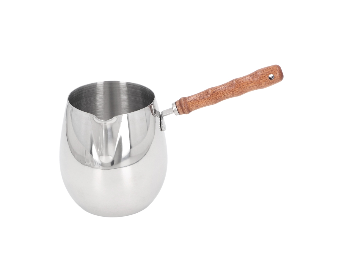 Calentador De Leche Pequeño De Acero Inoxidable 304 Con Mango De Madera, 600 Ml, Para Mantequilla, Café, Cocina Y Uso En Exteriores.