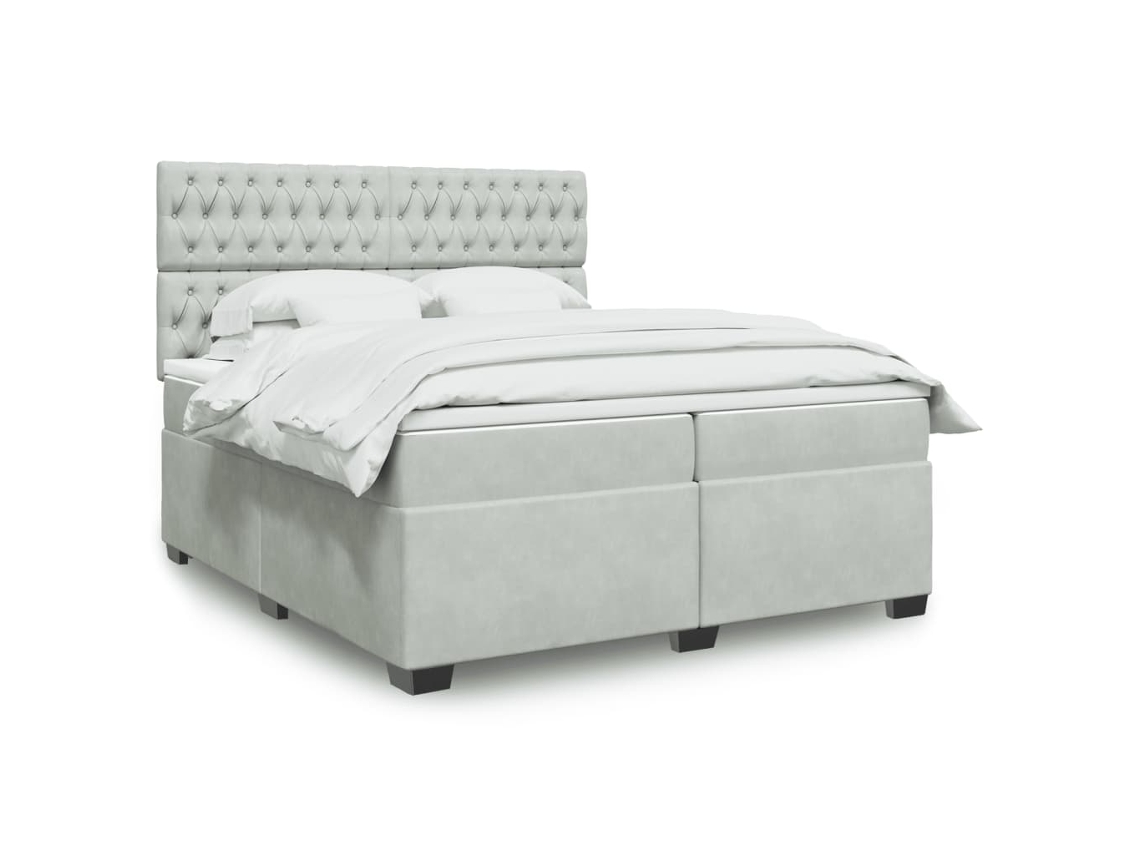 Cama Box Spring Con Colchón Terciopelo Gris Claro 200x200 Cm