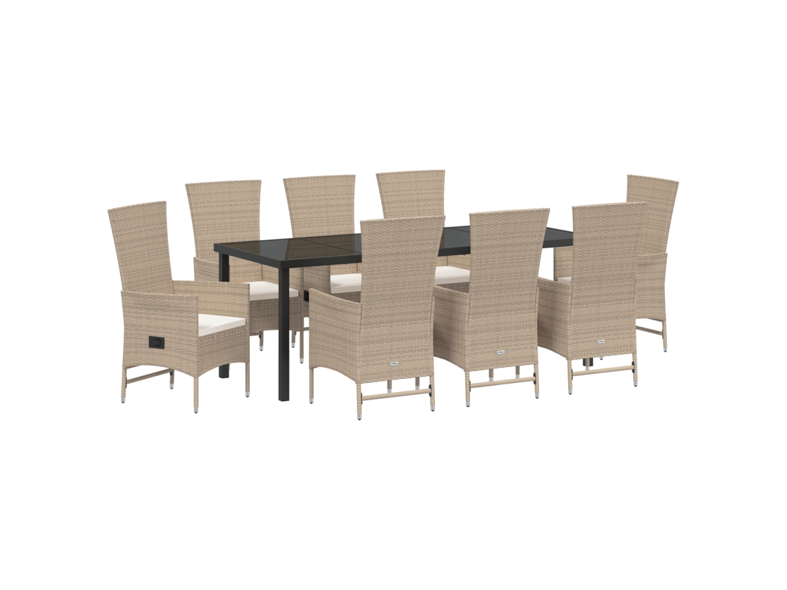 Conjunto de comedor de jardín Vidaxl de 9 piezas con cojines en ratán beige