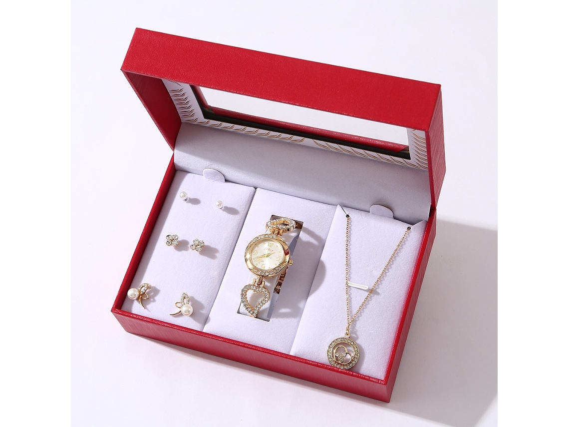 Set de regalo de 6 piezas para mujer, incluye pendientes, relojes, collares Love y cajas de regalo SPQMENT