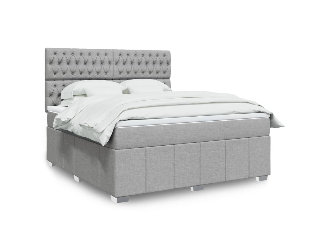 Cama Box Spring Con Colchón Tela Gris Claro 180x200 Cm
