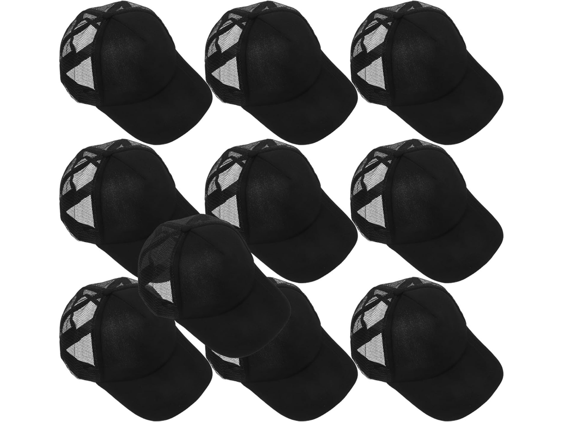 Paquete De 10 Gorras De Béisbol Negras De Malla De Poliéster Para Sublimación, Talla Única.