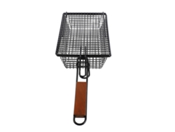 Cesta antiadherente para asar con tapa y mango de madera plegable para barbacoa con MARCA