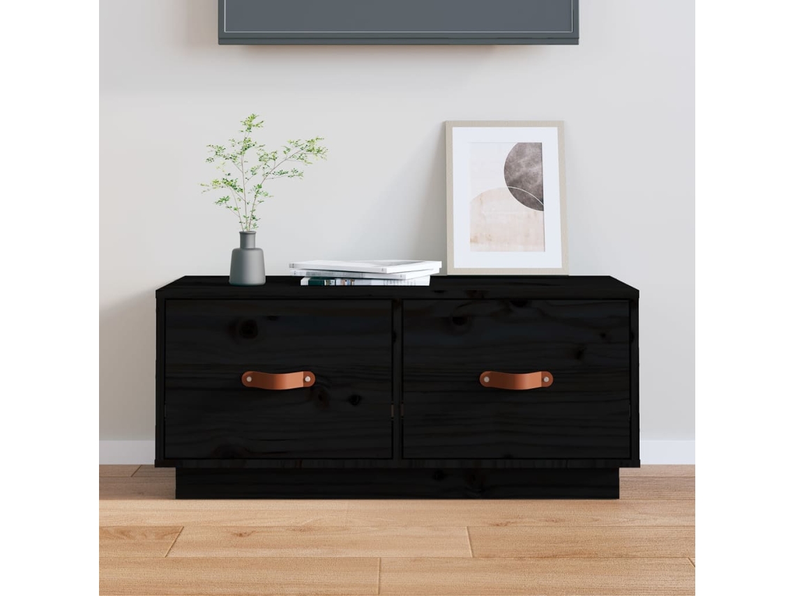 Mueble de Armario Tv 80X34X35 Cm Madera de Pino Maciza Negro