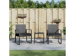 Juego de comedor de jardín de 3 piezas con cojines de mimbre PP gris oscuro, DKD Home Decor