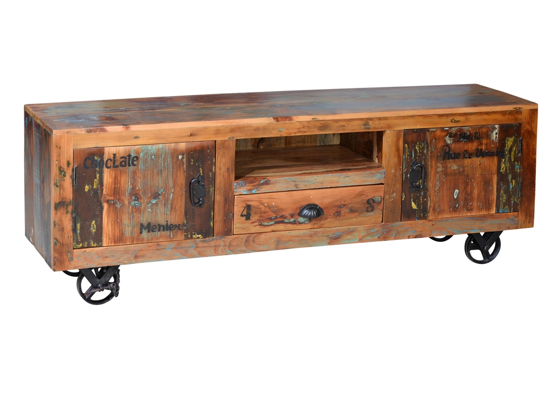 Mueble TV exclusivo en madera reciclada multicolor MULTICOLOR.GINER Y COLOMER 55x40x160