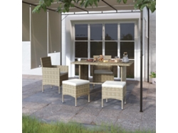 Juego de 4 sillas y bancos de jardín en mimbre sintético beige, Dkd Home Decor