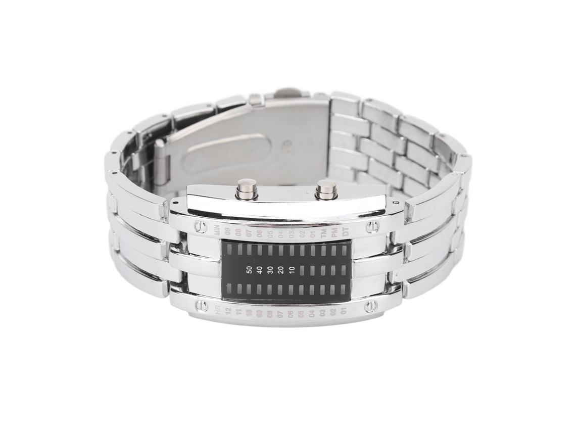 Reloj Led Binario Plateado Para Hombre Con Estructura De Arco Convexo Resistente Al Agua.