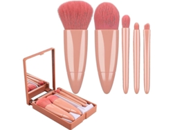 Set De Brochas De Maquillaje Portátiles Con Estuche Y Espejo, 5 Piezas Profesionales.