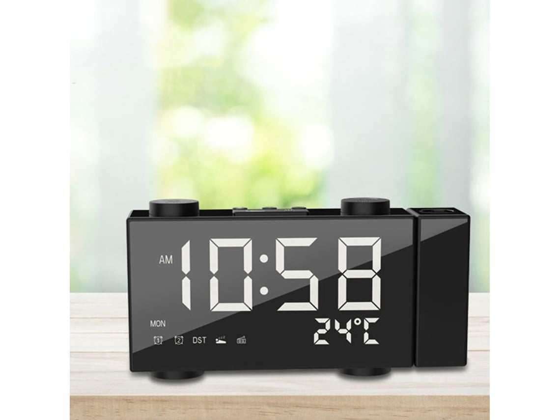2026-reloj Despertador Proyección Fm Radio Doble Alarma Termómetro 4 Brillos 3 Pantallas Usb/baterías Ajuste Volumen 180°