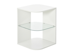 Mesita Auxiliar Blanca Con 3 Estantes Y Tablero De Cristal Para Salón O Dormitorio.