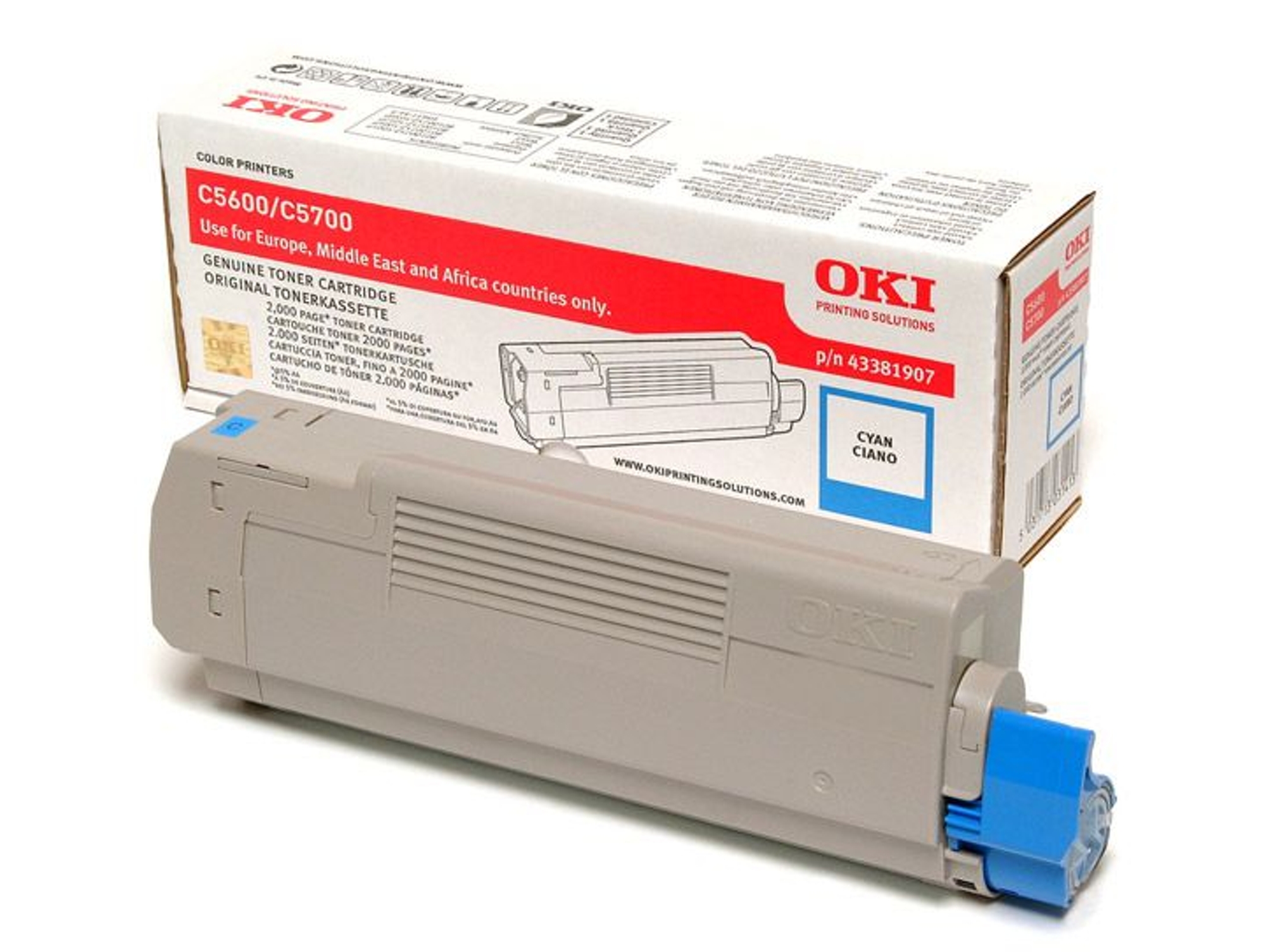 Cartucho de Tóner OKI 43381907 Cian  para C5600, 5600dn, 5600n, 5700dn, 5700n