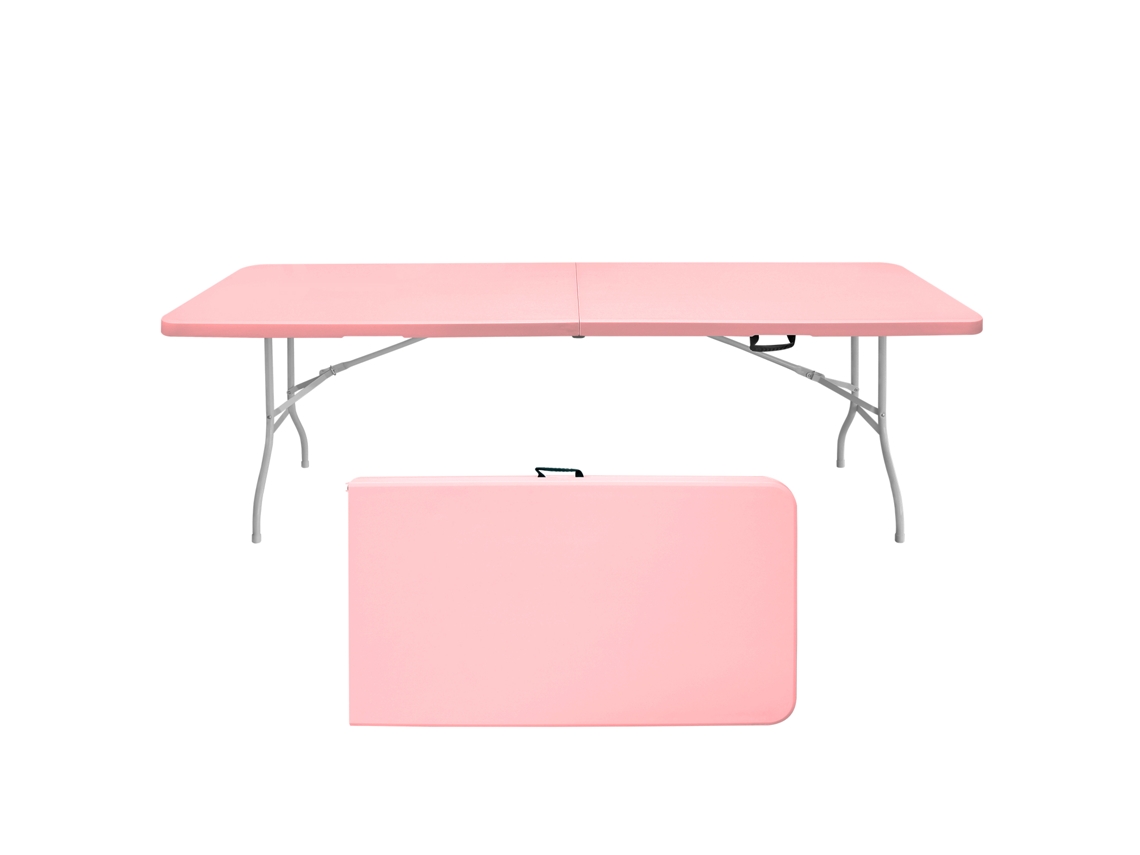 Mesa Plegable De 244 Cm Para Camping Y Picnic, 135 Kg, Color Rosa.