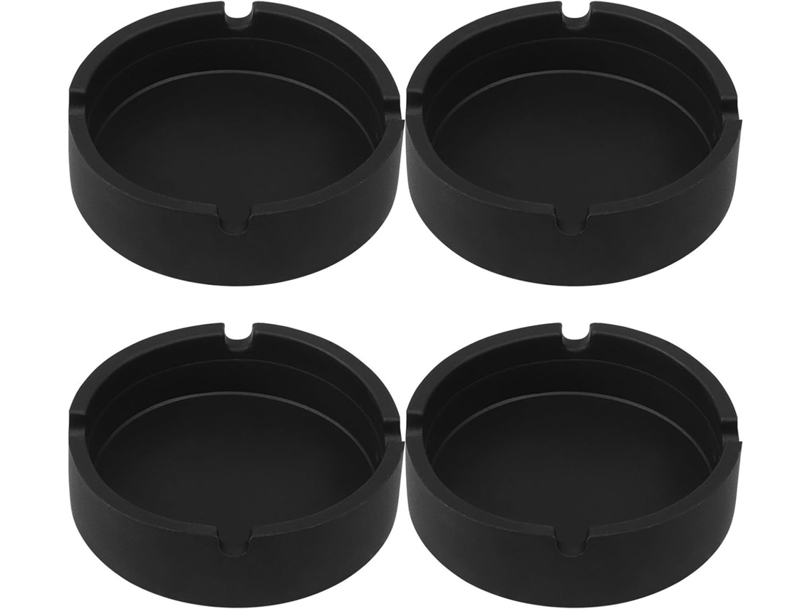 Cenicero Redondo Silicona Bordes Lisos Escritorio Juego 4 Piezas Negro Fácil Limpiar Diseño Sencillo