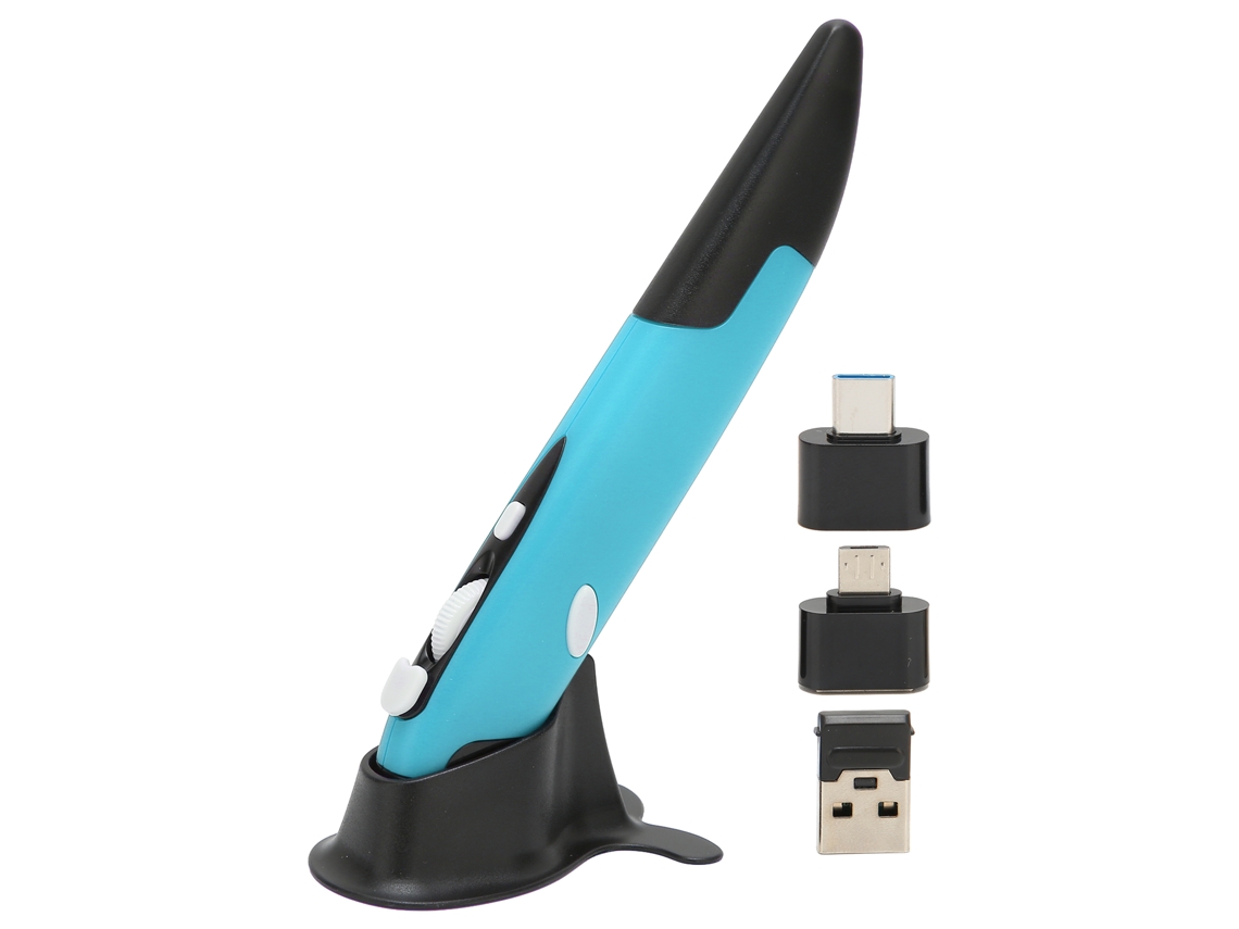 Rato De Caneta Sem Fio 2.4ghz Usb Óptico Ajustável 800-1600 Dpi Com Alarme De Baixa Tensão Azul