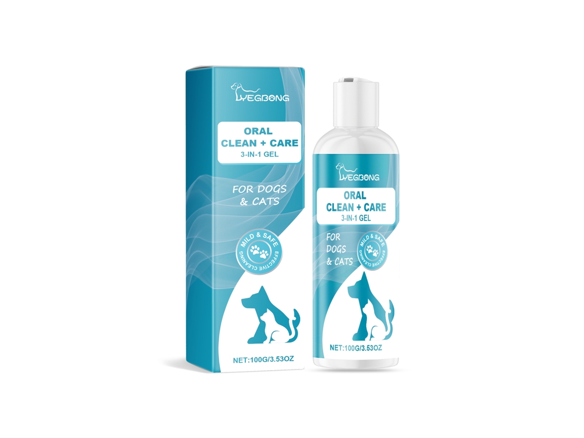 Gel limpiador dental para perros con efecto eliminador del mal aliento.