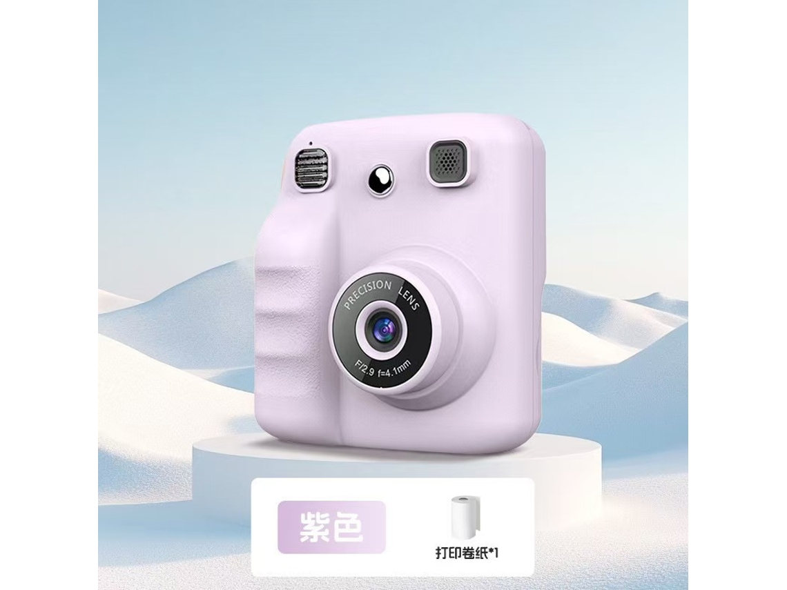 Set de regalo de cámara instantánea infantil A29 morada + 1 rollo de papel para impresora YUNZII
