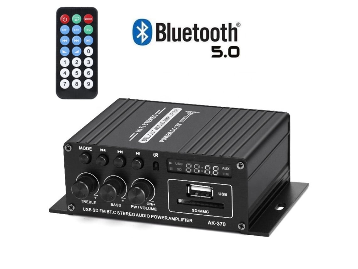 Amplificador Bluetooth Stelasplen AK370 de 800 W, subwoofer HiFi FM USB para coche