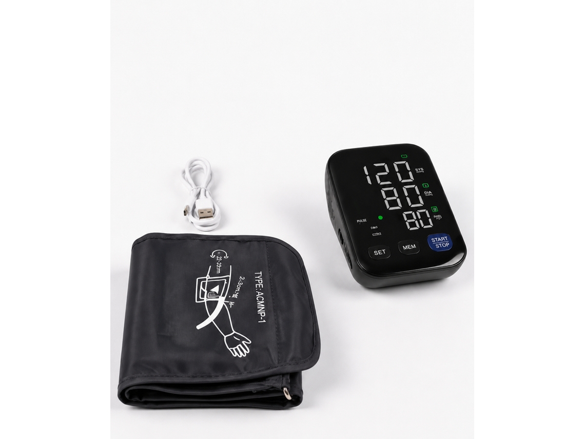 Aparato Presión Arterial Brazo Negro Voz Inglés Pantalla 5.9 Led Recargable Memoria 2x99