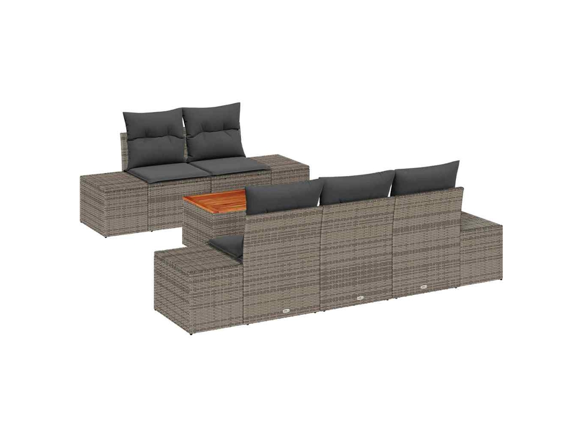 Conjunto de sofá de jardín de 6 piezas de mimbre gris EXCLUSIVO DE LA CASA
