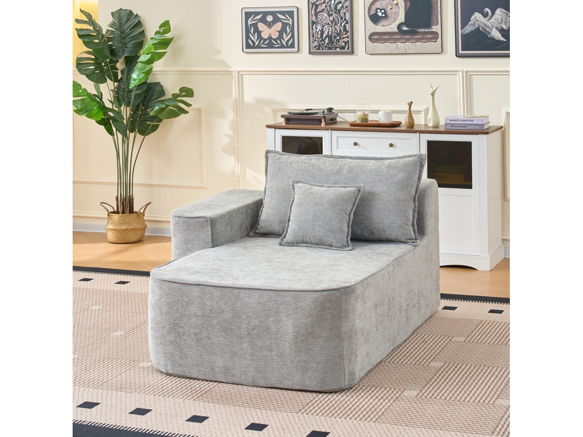 Chaiselongue 2 Plazas - Sofá Sin Montaje Con Cojines Y Bolsillos Laterales - Gris