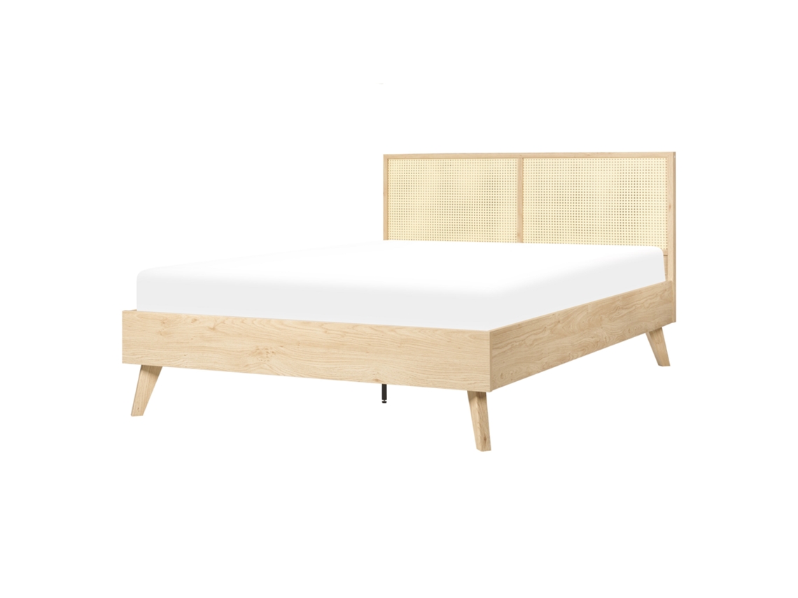 Cama con somier BELIANI Monpazier de Ratán, Tablero de fibra Madera clara 147x209x99