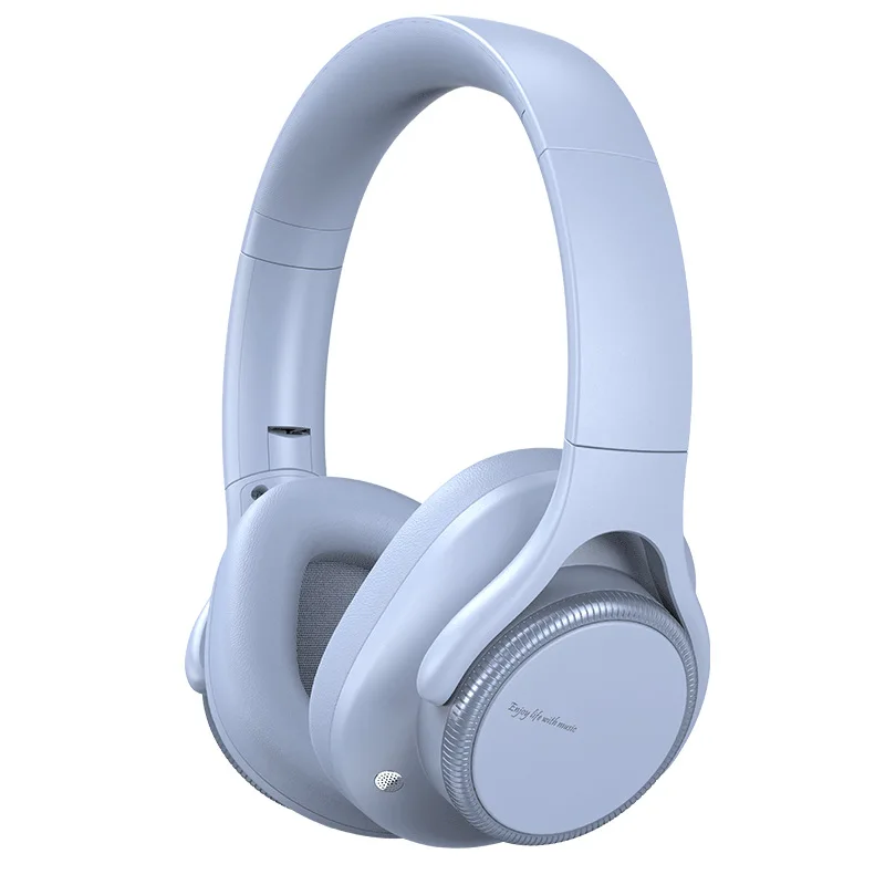 Auriculares inalámbricos Bluetooth (azules) con graves profundos, batería de larga duración y cancelación activa de ruido.