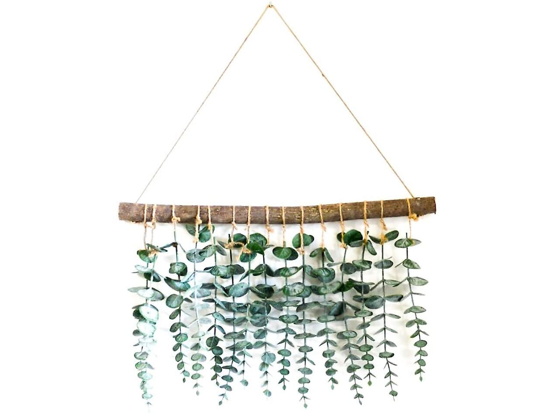 Decoración de pared artificial Rebe con hojas colgantes de eucalipto verde para dormitorio o baño de estilo bohemio, con un toque natural y moderno.