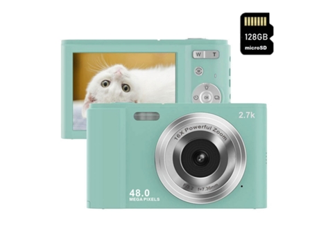 Cámara fotos digital EZII DC302 2.7K 48MP ZOOM 16X Pantalla de 2,8 pulgadas 128GB Regalos para niños estudiantes Verde