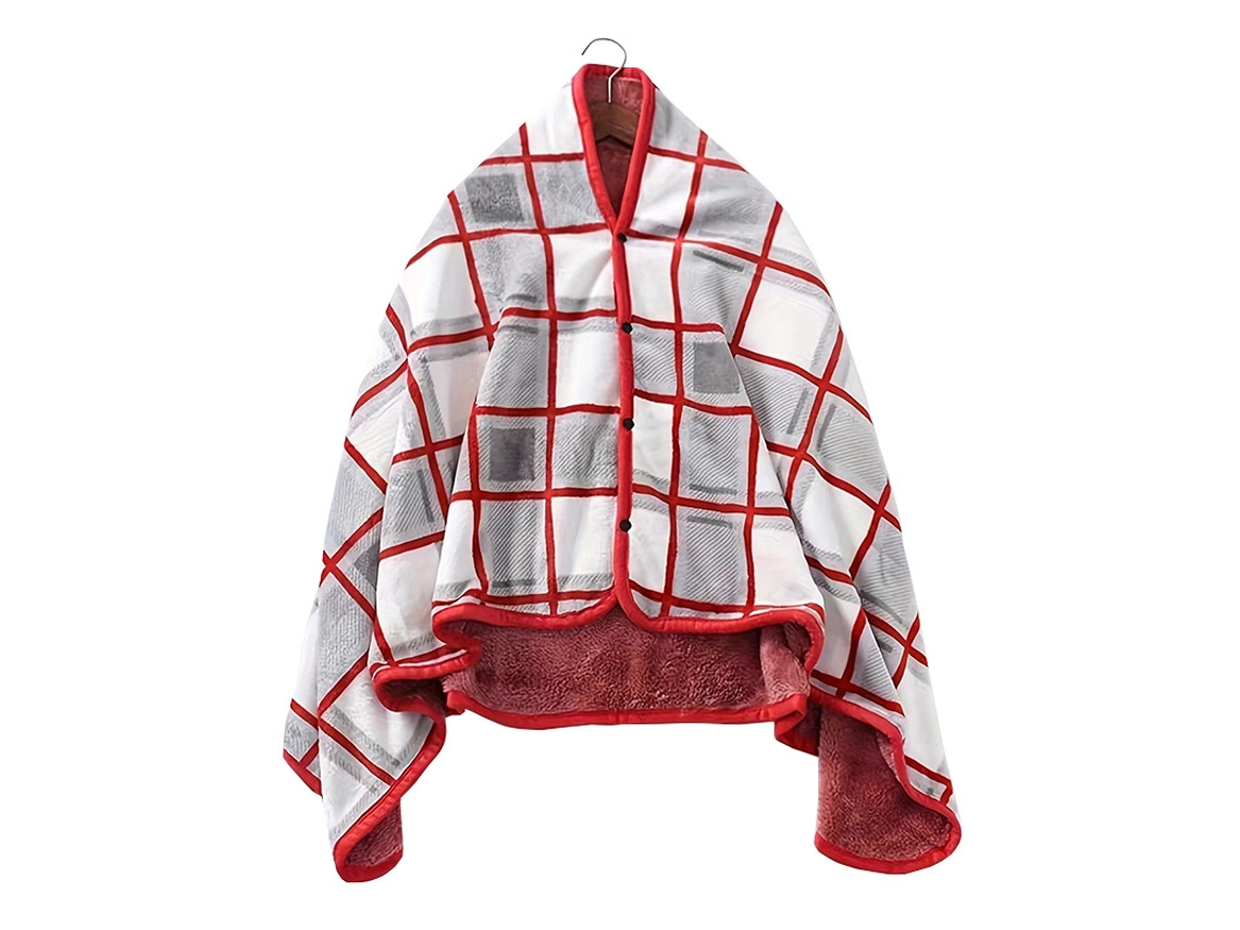 Manta De Franela Portátil, Manta Poncho Suave Y Cálida, Manta Chal Enrejada (rojo-blanco 100x40cm) Cuich