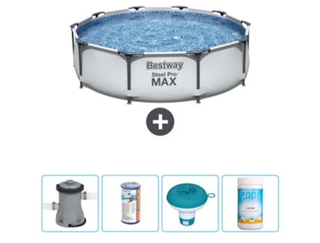 Piscina BESTWAY Round Steel Pro MAX - 305 x 76 cm - Gris - Bomba incluida Filtrar - flotador de cloro - Cloro