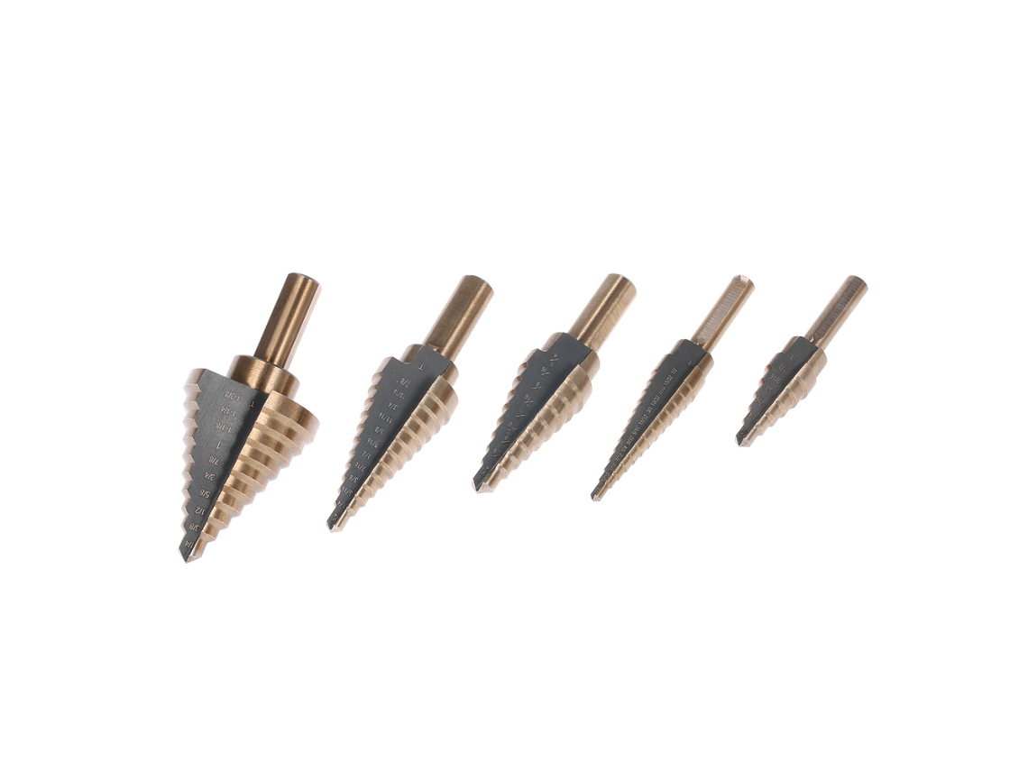 Juego De 5 Brocas Escalonadas Hss 4241 Para Taladrar Metal Y Madera Con Estuche De Aluminio.
