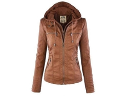 Chaqueta De Cuero Falso Para Mujer Con Capucha Invierno Otoño Moto Negro Tallas Xxl Khaki Xxl Caqui